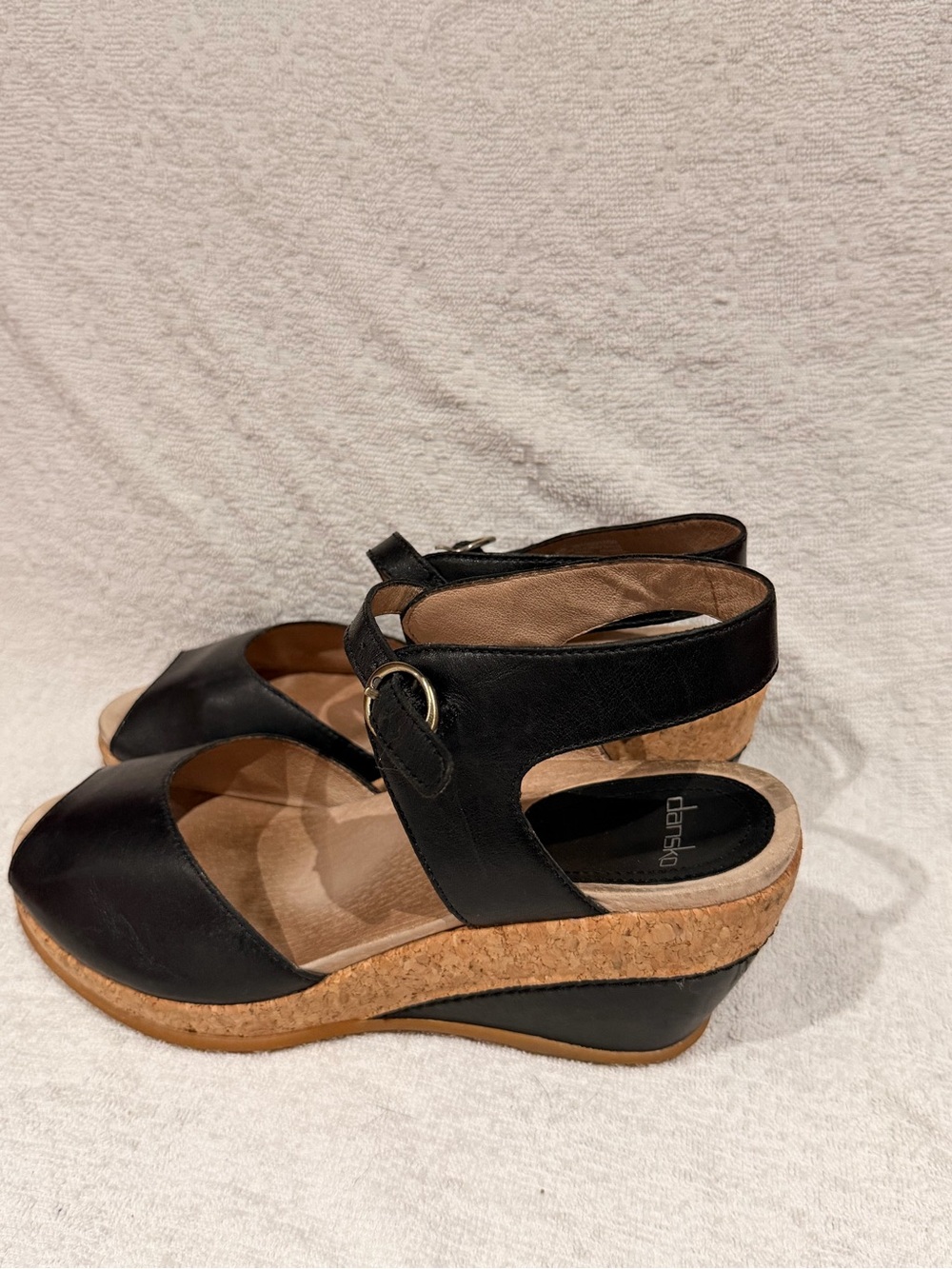 Dansko Black Cork Wedge Sandals with Ankle Strap